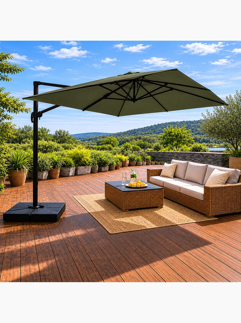 CEZIR Parasol rectangulaire 3x4 déporté rotatif vert en aluminium Vert - Kiabi