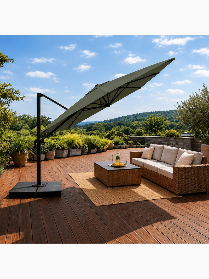 CEZIR Parasol rectangulaire 3x4 déporté rotatif vert en aluminium Vert - Kiabi