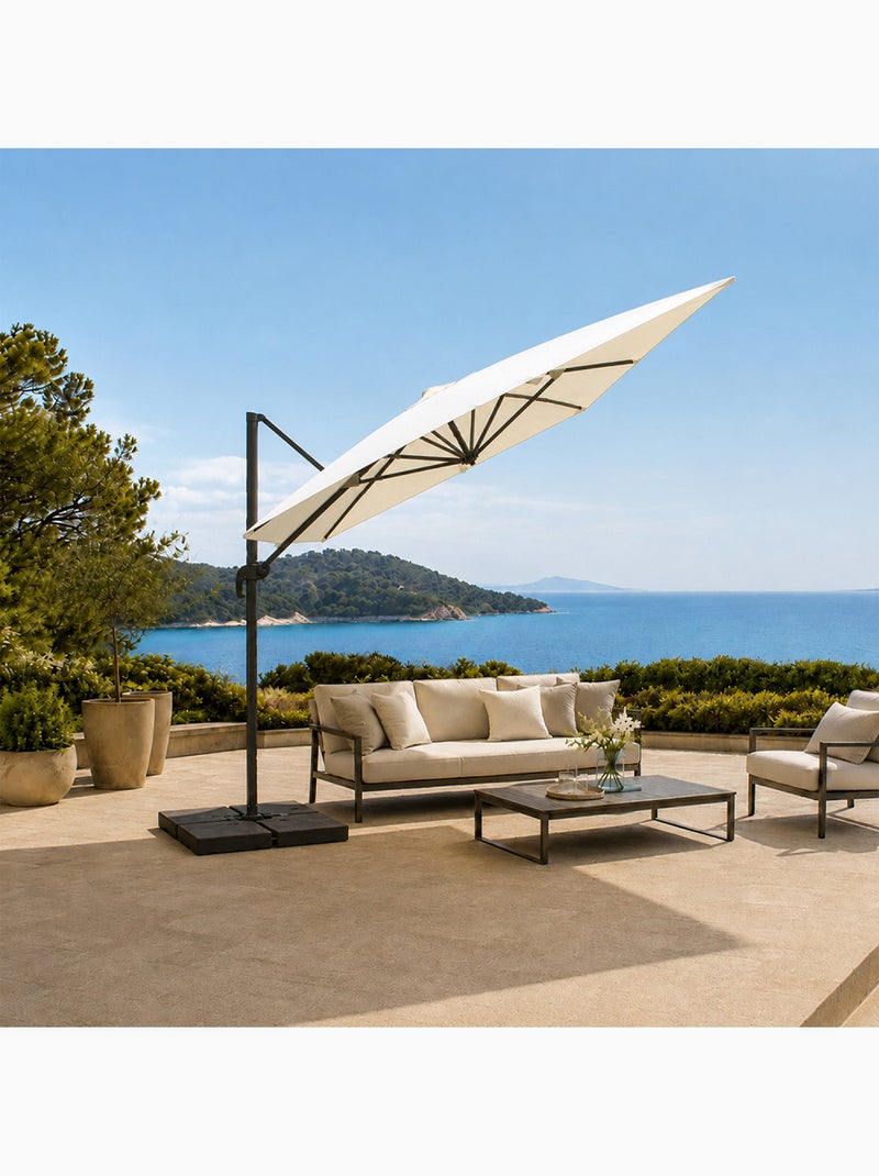 CEZIR Parasol rectangulaire 4x3m déporté rotatif écru en aluminium Ecru - Kiabi