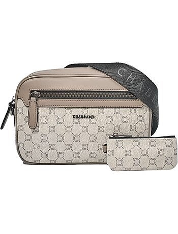 Chabrand Sacoche en toile enduite garnie cuir Ecru Gris