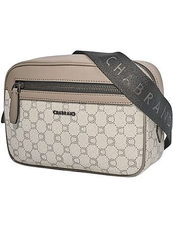 Chabrand Sacoche en toile enduite garnie cuir Ecru Gris