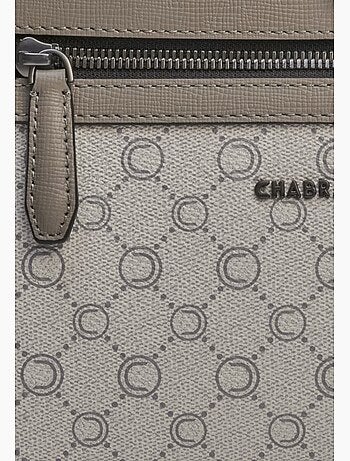Chabrand Sacoche en toile enduite garnie cuir Ecru Gris