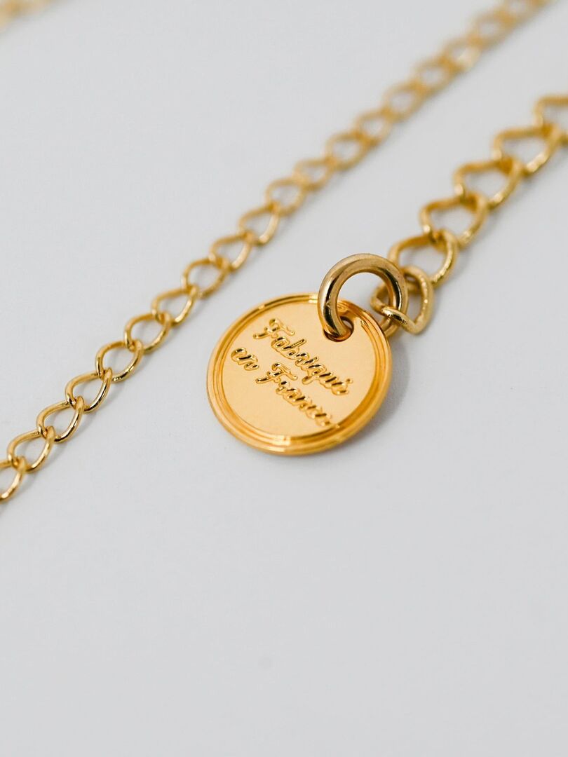 Chaine Plaqué Or Avec Pendentif Pierre Verte - Poinçon Plaqué Or Laminé - État Neuf