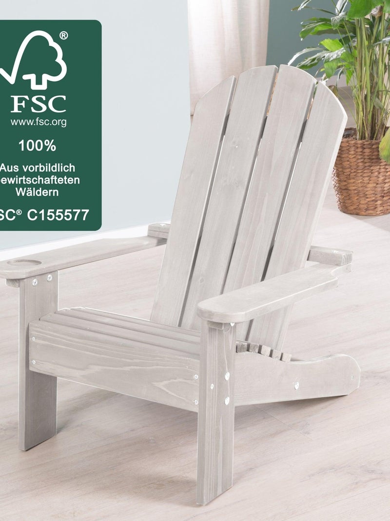Chaise adirondack enfant en bois massif avec porte-gobelet 'Roba deck chair' Gris - Kiabi