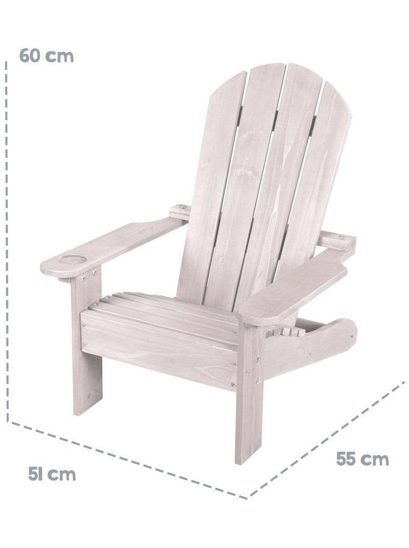 Chaise adirondack enfant en bois massif avec porte-gobelet 'Roba deck chair' Gris - Kiabi