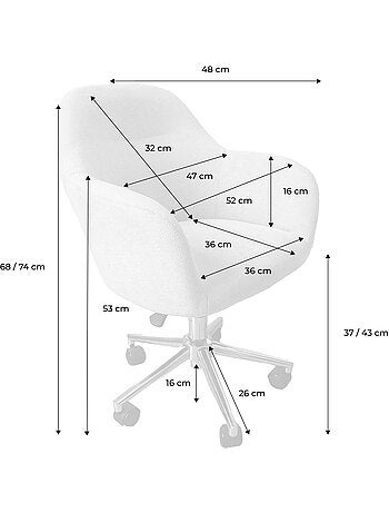 Chaise de bureau enfant à roulettes ajustable tissu chenille Stan Kid
