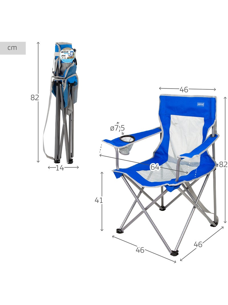Chaise de camping pliante avec porte-gobelet et dossier respirant aktive Bleu - Kiabi