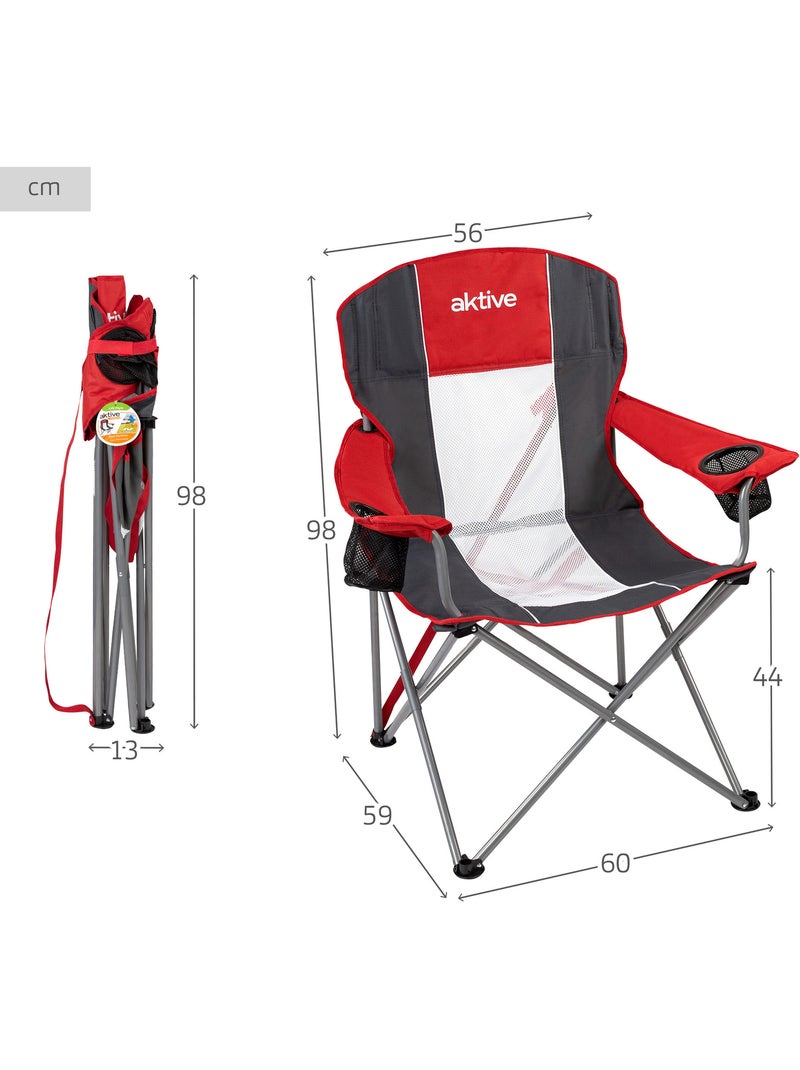 Chaise de camping pliante xl avec porte-gobelet aktive Noir Rouge - Kiabi