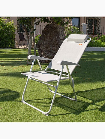 Chaise de camping pliantee anti-basculement multi-positions avec coussin aktive
