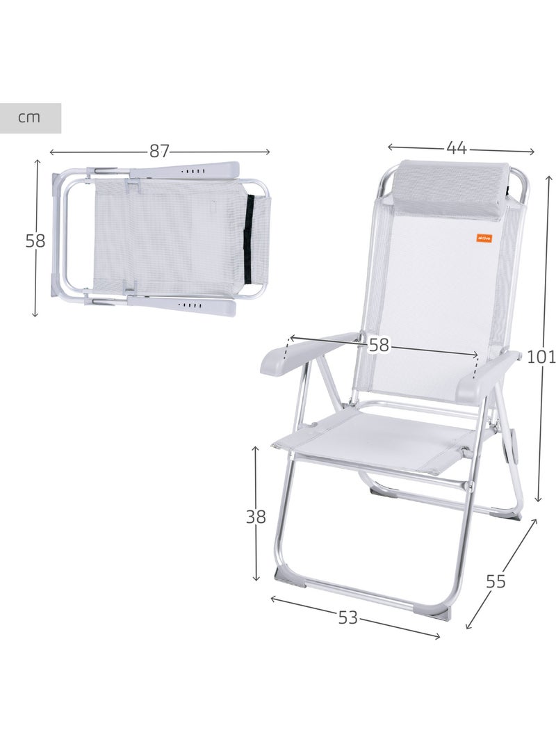 Chaise de camping pliantee anti-basculement multi-positions avec coussin aktive Gris - Kiabi