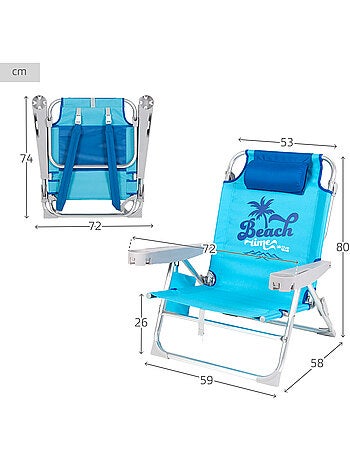 Chaise de plage basse, 5 positions, 53x58x80 cm, avec coussin et sac amovible aktive