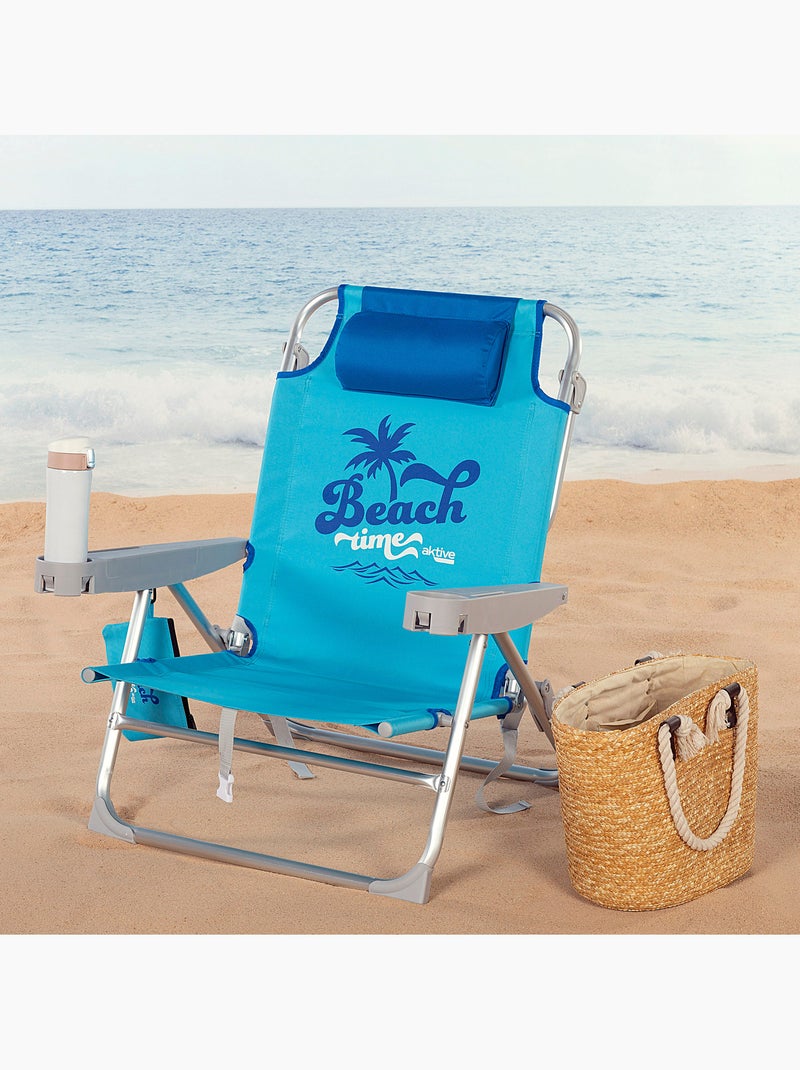 Chaise de plage basse, 5 positions, 53x58x80 cm, avec coussin et sac amovible aktive Bleu - Kiabi
