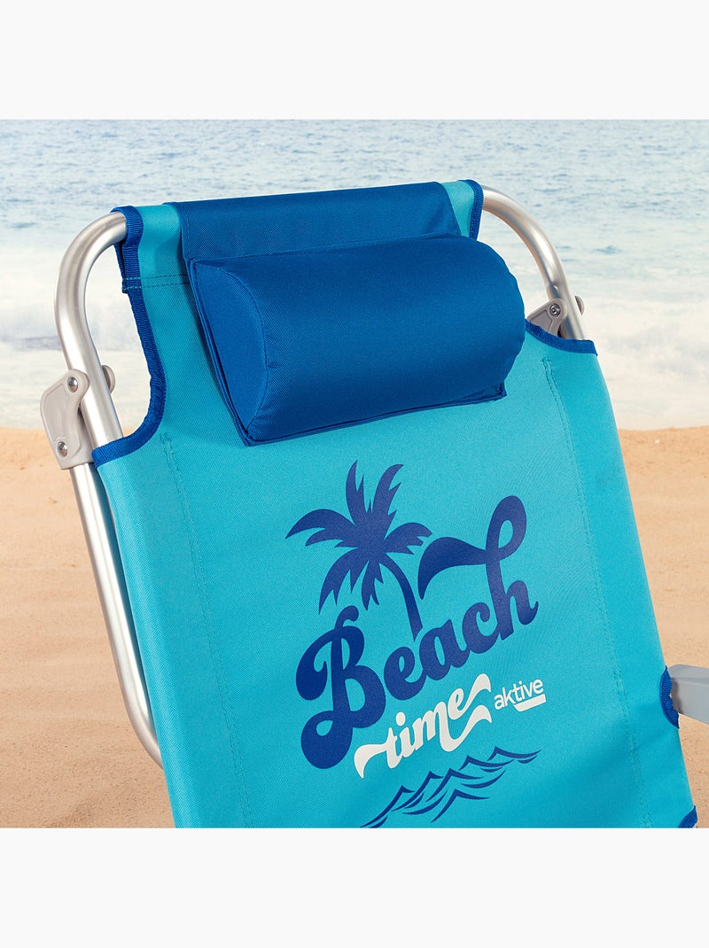 Chaise de plage basse, 5 positions, 53x58x80 cm, avec coussin et sac amovible aktive Bleu - Kiabi