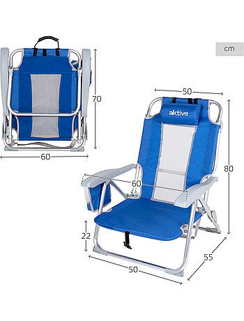 Chaise de plage et chaise longue 7 positions avec coussin et poches aktive}