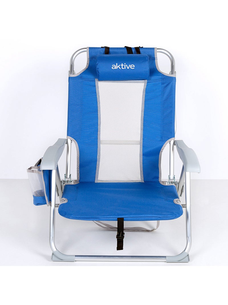 Chaise de plage et chaise longue 7 positions avec coussin et poches aktive} Bleu - Kiabi