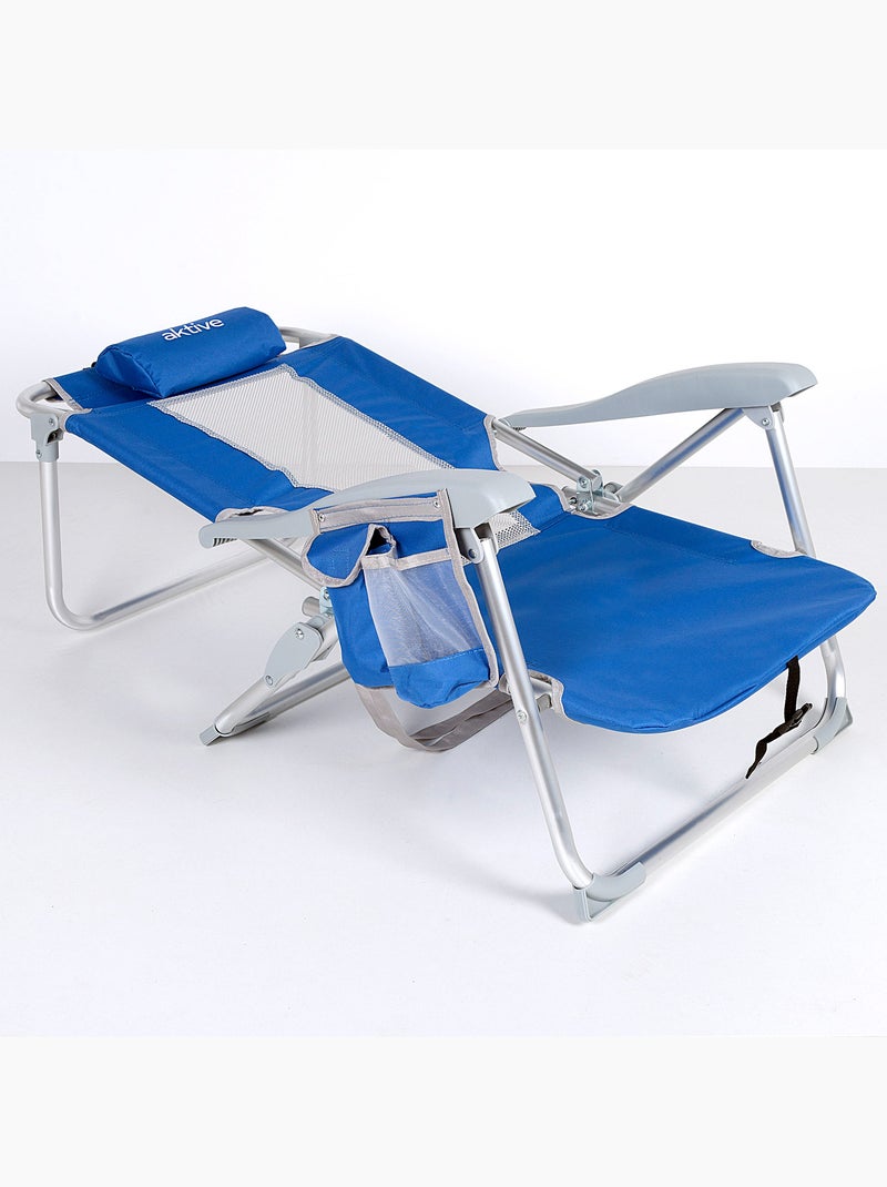 Chaise de plage et chaise longue 7 positions avec coussin et poches aktive} Bleu - Kiabi