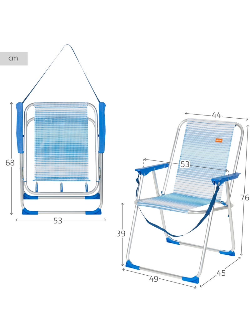 Chaise de plage haute, dossier haut et poignée intégrée, aktive Bleu - Kiabi