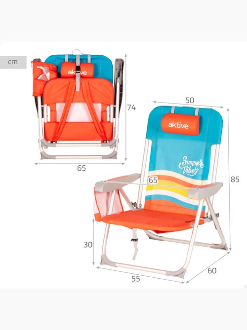 Chaise de plage multipositions 50x60x85 cm avec poches - Kiabi