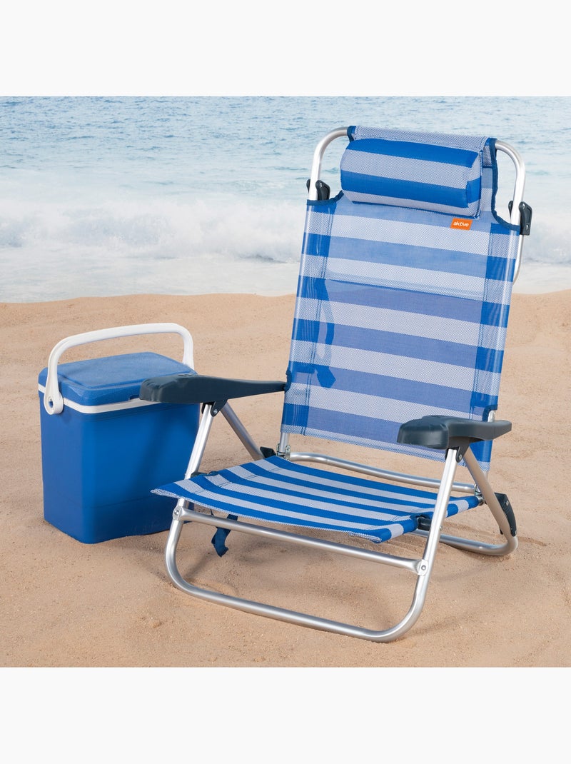 Chaise de plage pliante et inclinable 8 positions, 65x74 cm aktive Bleu Blanc - Kiabi