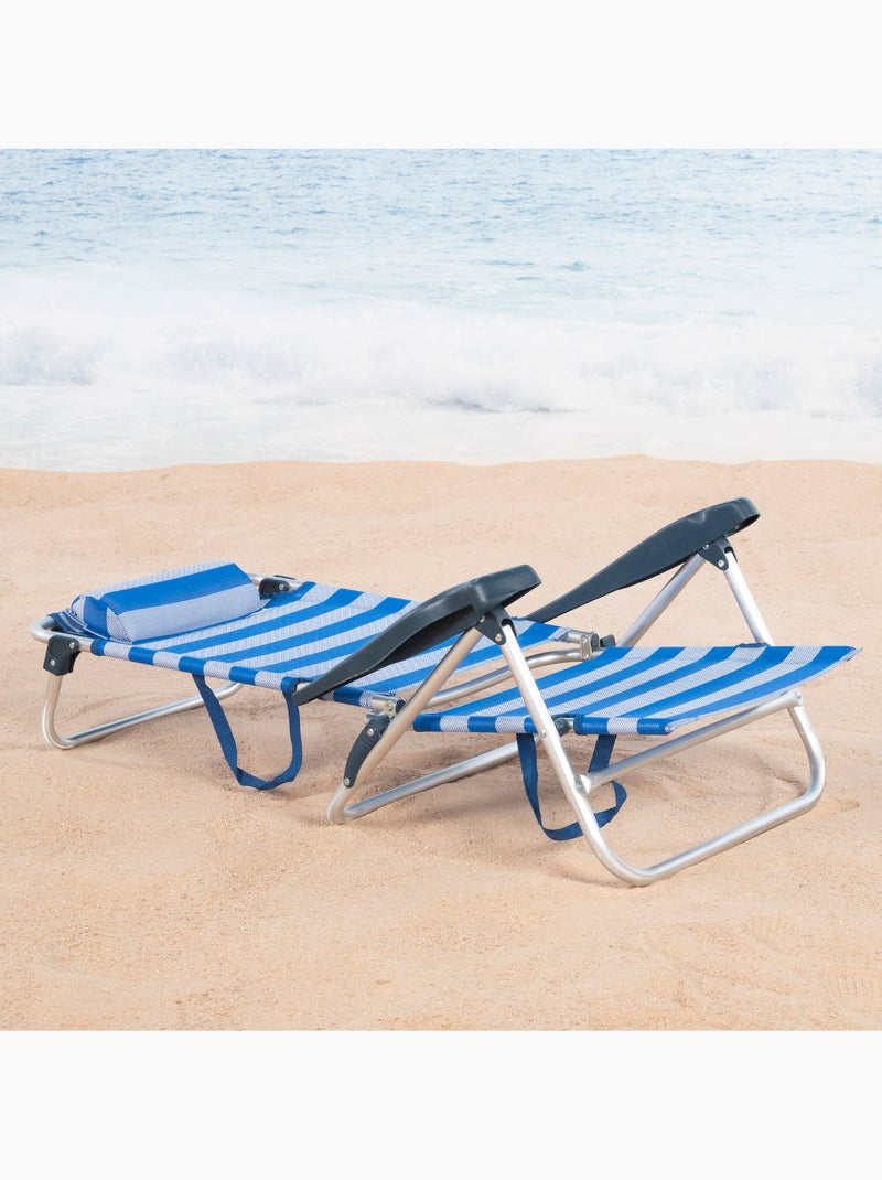 Chaise de plage pliante et inclinable 8 positions, 65x74 cm aktive Bleu Blanc - Kiabi