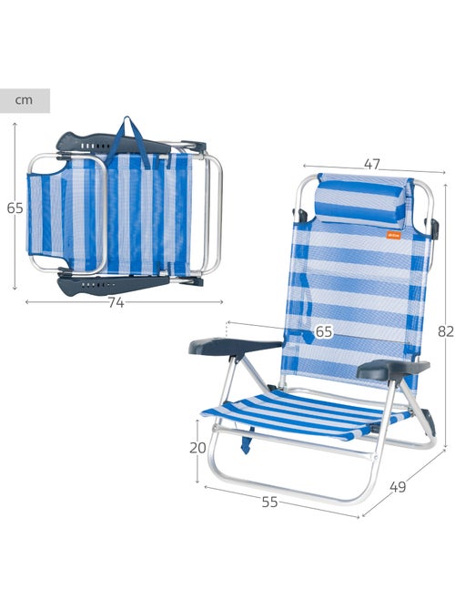 Chaise de plage pliante et inclinable 8 positions, 65x74 cm aktive - Kiabi
