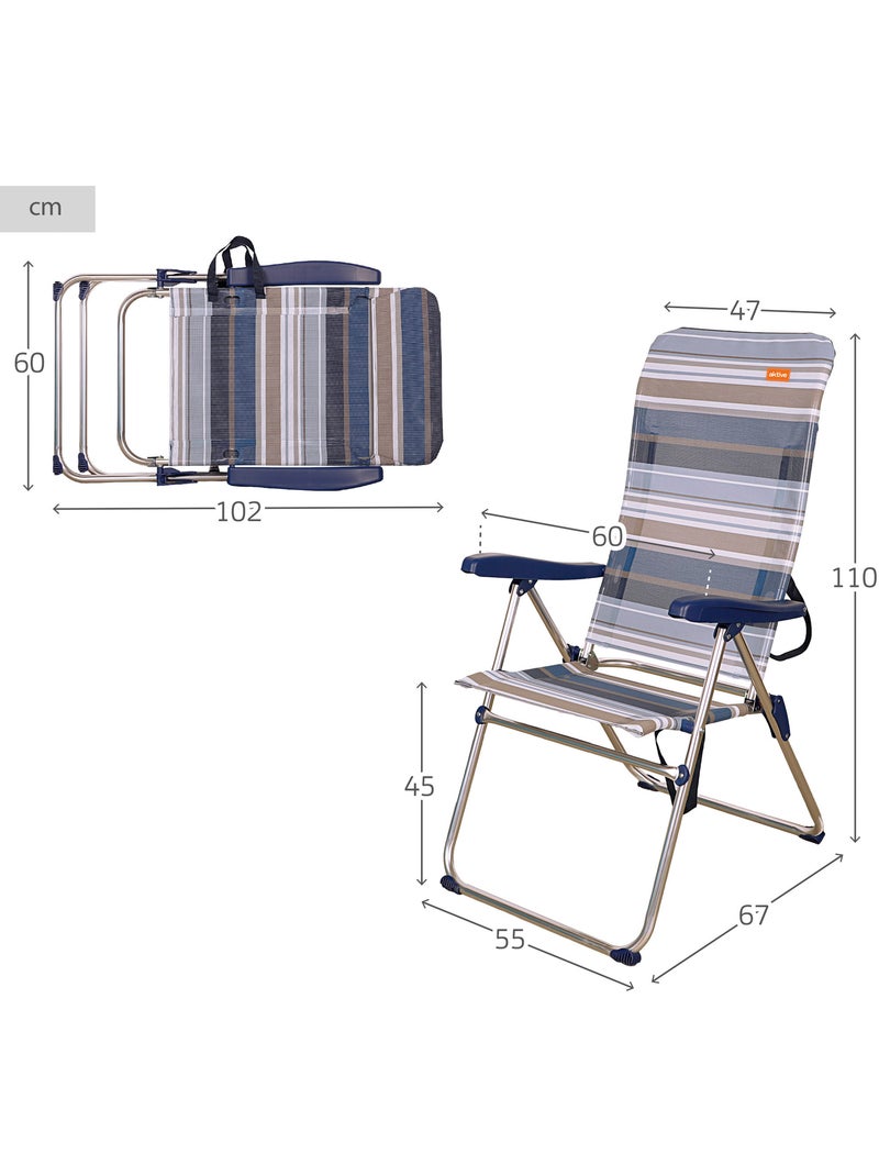 Chaise de plage pliante haute, 5 positions aktive Bleu - Kiabi