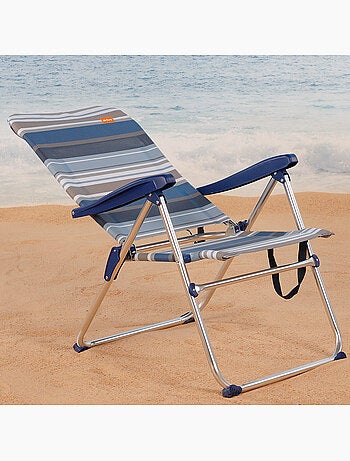 Chaise de plage pliante haute, 5 positions, rayureses etes aktive