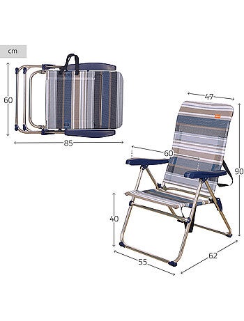 Chaise de plage pliante haute, 5 positions, rayureses etes aktive