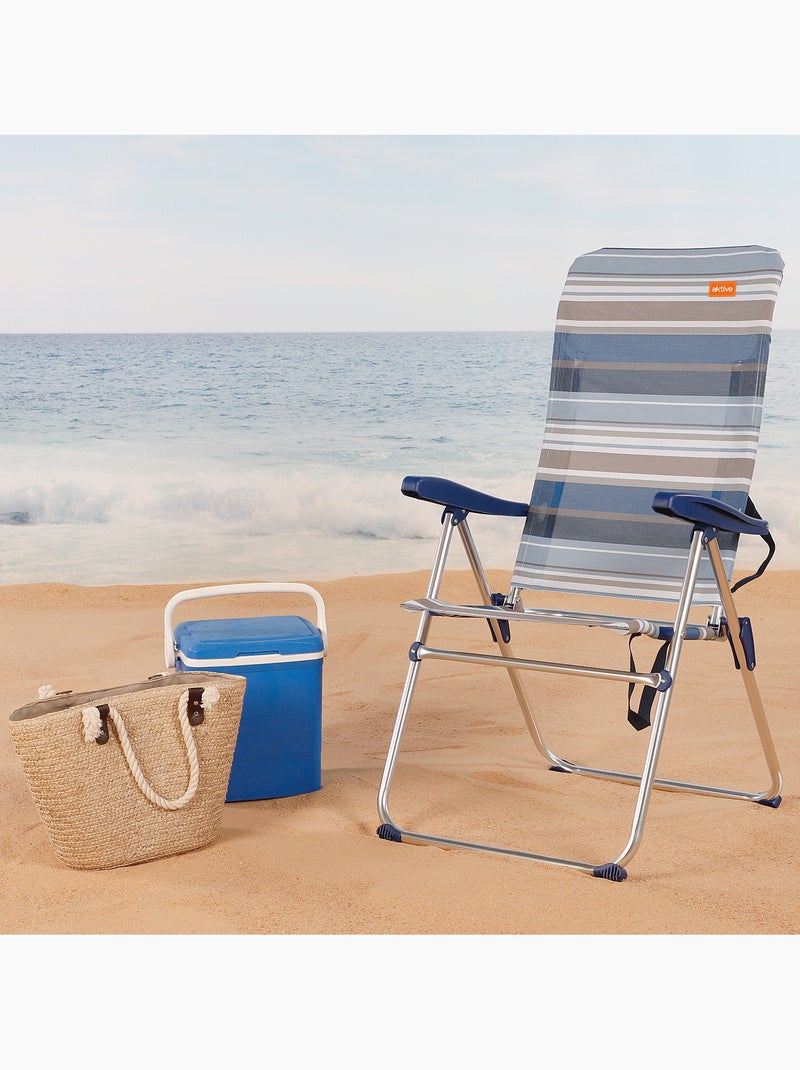 Chaise de plage pliante haute, 5 positions, rayureses etes aktive Bleu - Kiabi