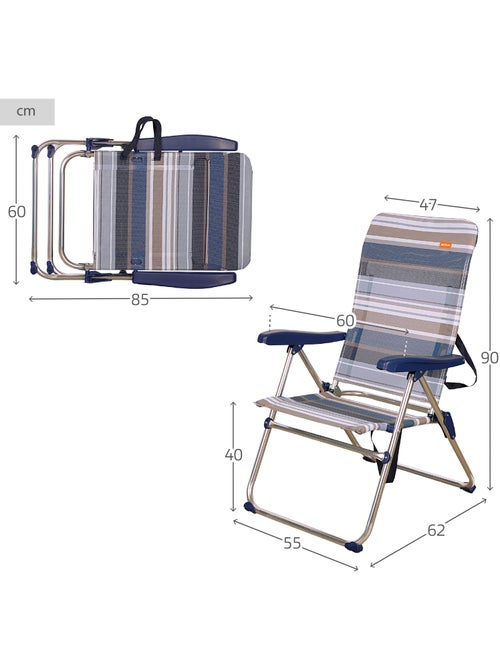 Chaise de plage pliante haute, 5 positions, rayureses etes aktive - Kiabi Chaise de plage pliante haute, 5 positions, rayureses etes aktive - Kiabi