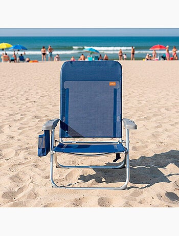 Chaise de plage pliante multi-positions mince avec coussin et poche aktive