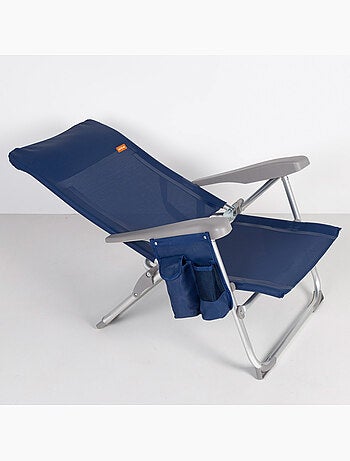 Chaise de plage pliante multi-positions mince avec coussin et poche aktive