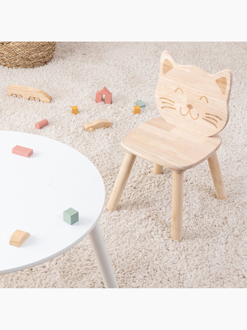 Chaise enfant en bois avec dossier chat PIA Marron - Kiabi
