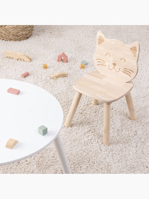 Chaise enfant en bois avec dossier chat PIA - Kiabi