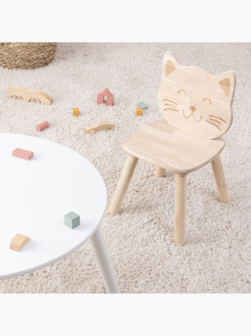 Chaise enfant en bois avec dossier chat PIA Marron - Kiabi