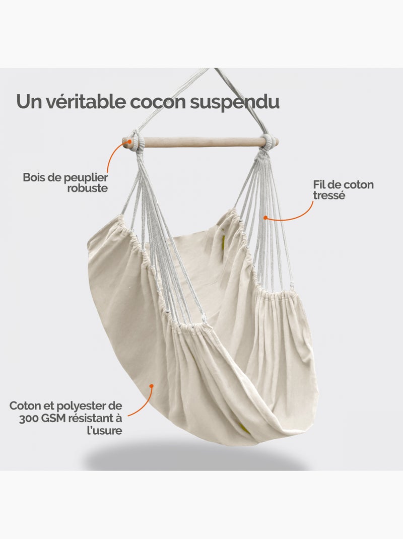 Chaise hamac suspendue avec système d'attache - linxor Beige - Kiabi