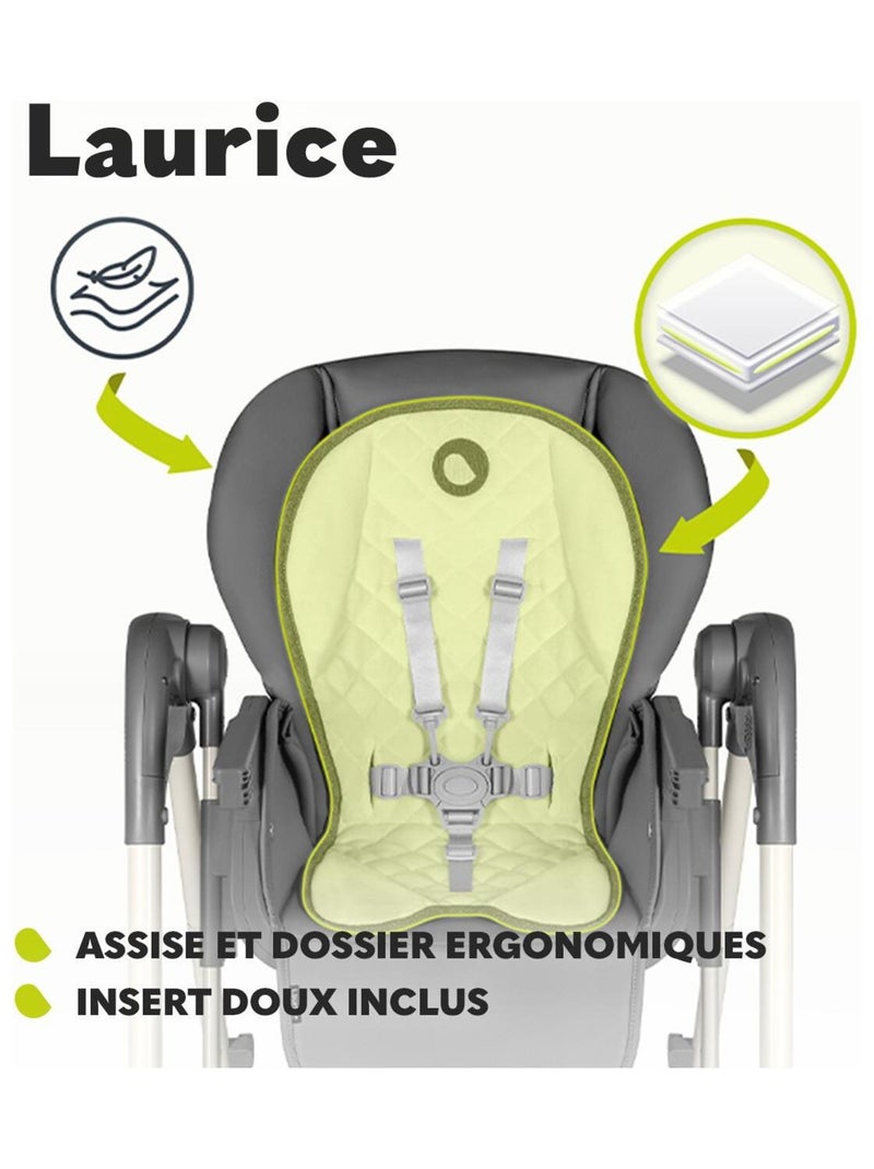 Chaise Haute - LIONELO Laurice - Transat - Evolutive - 6 à 36 mois - Avec fonction de balancelle Vert - Kiabi