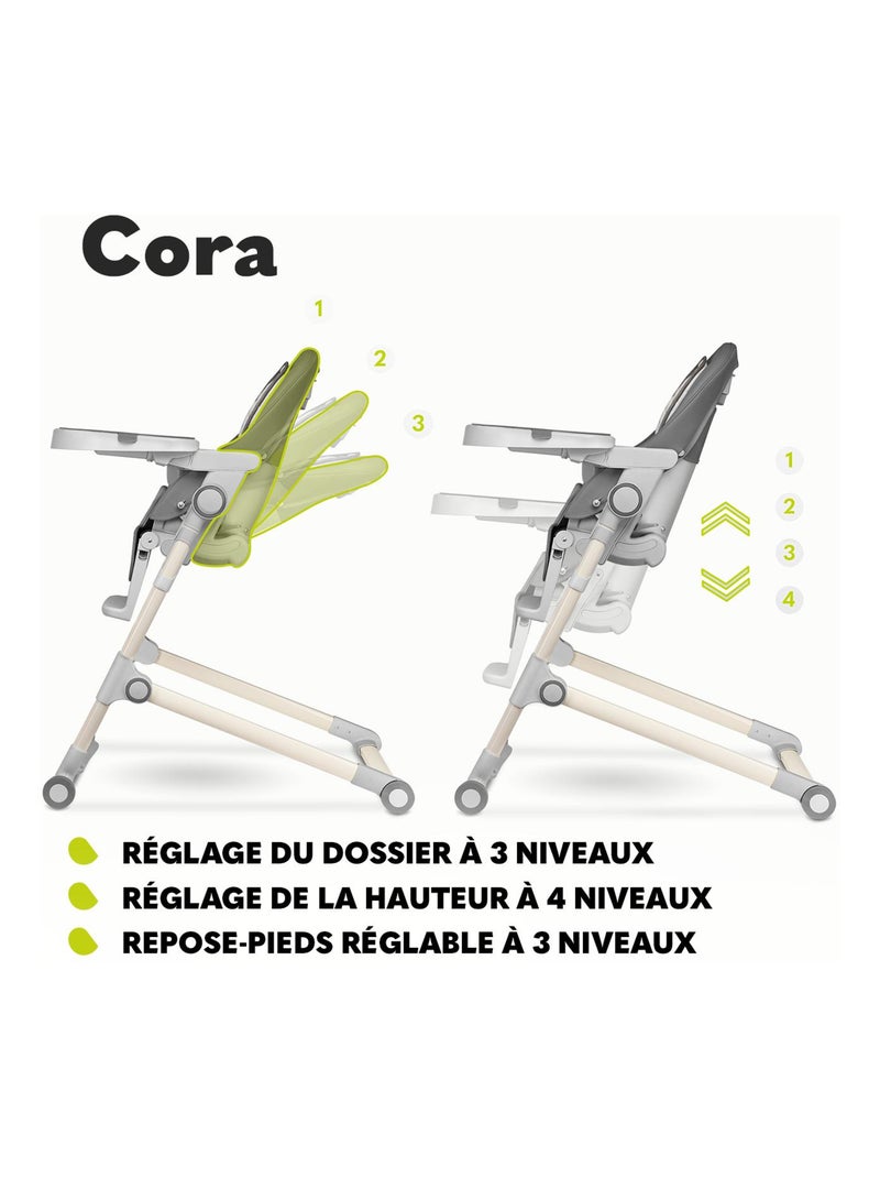 Chaise haute avec fonction transat LIONELO Cora - 2en1 - Pliable - 4 roulettes - 0–36 mois Gris - Kiabi