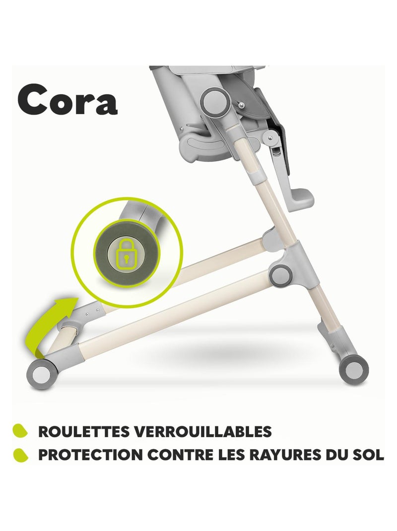 Chaise haute avec fonction transat LIONELO Cora - 2en1 - Pliable - 4 roulettes - 0–36 mois Gris - Kiabi