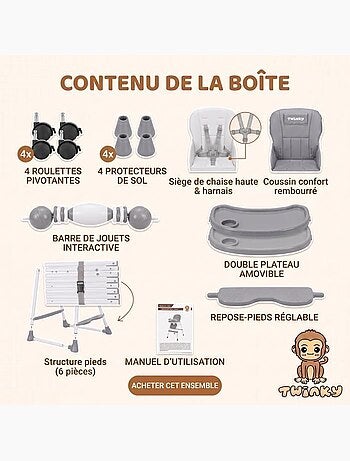 Chaise haute bébé - évolutive 3 en 1 pliable et réglable - twinky