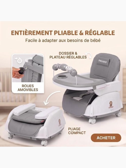 Chaise haute bébé - évolutive 3 en 1 pliable et réglable - twinky - Kiabi Chaise haute bébé - évolutive 3 en 1 pliable et réglable - twinky - Kiabi