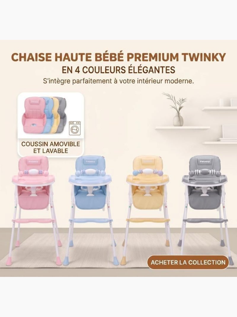 Chaise haute bébé - évolutive 3 en 1 pliable et réglable - twinky Gris - Kiabi