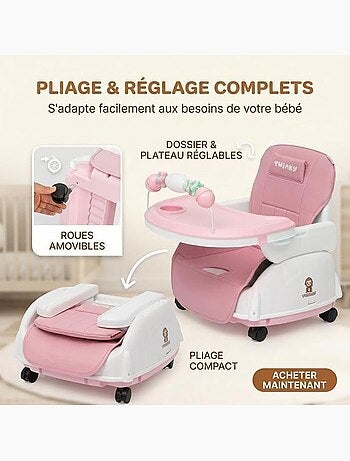 Chaise haute bébé - évolutive 3 en 1 pliable et réglable - twinky