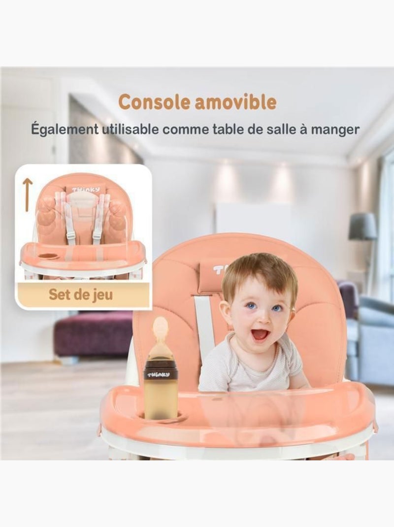 Chaise haute bébé - maxi évolutive 3 en 1 pliable - twinky Rose - Kiabi