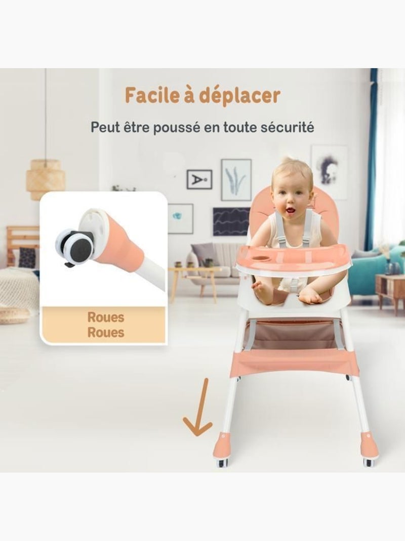 Chaise haute bébé - maxi évolutive 3 en 1 pliable - twinky Rose - Kiabi