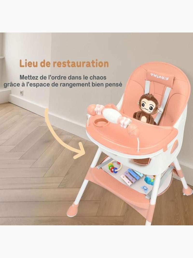Chaise haute bébé - maxi évolutive 3 en 1 pliable - twinky Rose - Kiabi