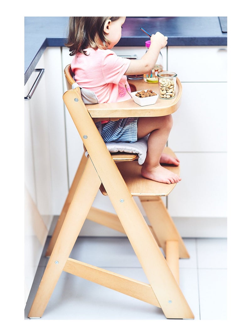 Chaise Haute Bébé +6 mois ÉVOLUTIVE, 12 Réglages du Siège Table Amovible Coussins Ceinture 3 points Beige clair - Kiabi