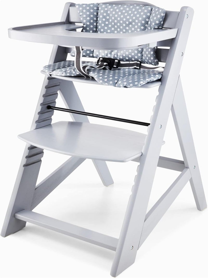 Chaise Haute Bébé +6 mois ÉVOLUTIVE, 12 Réglages, Table amovible, Coussins, Ceinture 3 points Gris - Kiabi