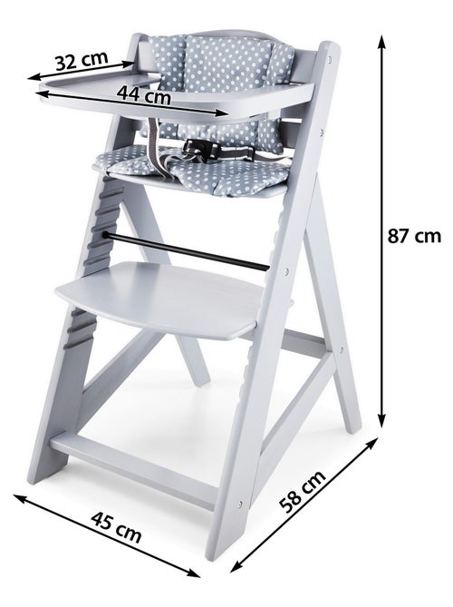 Chaise Haute Bébé +6 mois ÉVOLUTIVE, 12 Réglages, Table amovible, Coussins, Ceinture 3 points - Kiabi