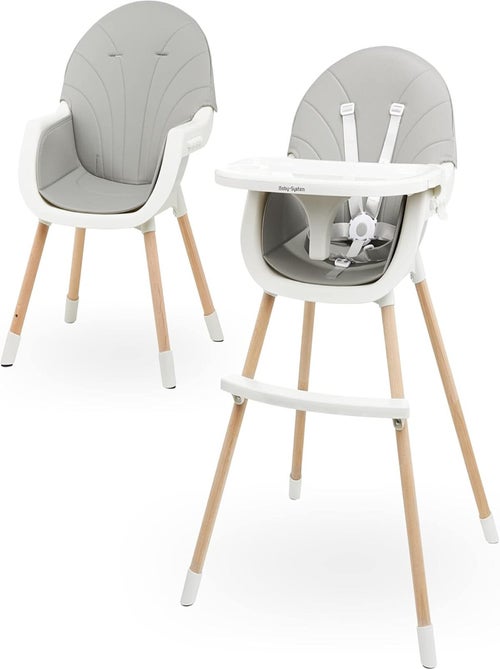 Chaise Haute Bébé +6 mois Évolutive, Chaise Enfant en Bois, 2 niveaux, poids max 25 Kg - Kiabi